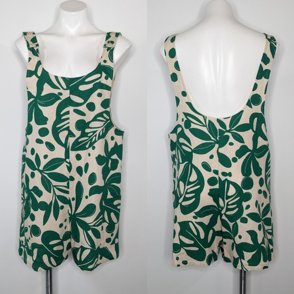 Anthropologie Pants - Anthro Corey Lynn Calter Adeline cream green tropical linen blend romper S